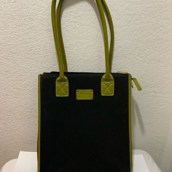 Rowallan Of Scotland shoulder bag double Strap Womens Black Green Leather Trim - Picture 1 of 14